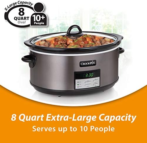 Oval Ceramic Crock-Pot 8 Quart Programmable Slow Cooker with Auto Warm S28G - Stainless Steel Slow Cooker with Locking Lid Detail