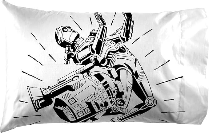 Cooling Sateen T-Shirt Comic 3 Piece Twin Size Bed Sheets Set - Disney Space Theme Bedding - Cooling Hotel Quality Bedding Sheets and Pillowcases Detail