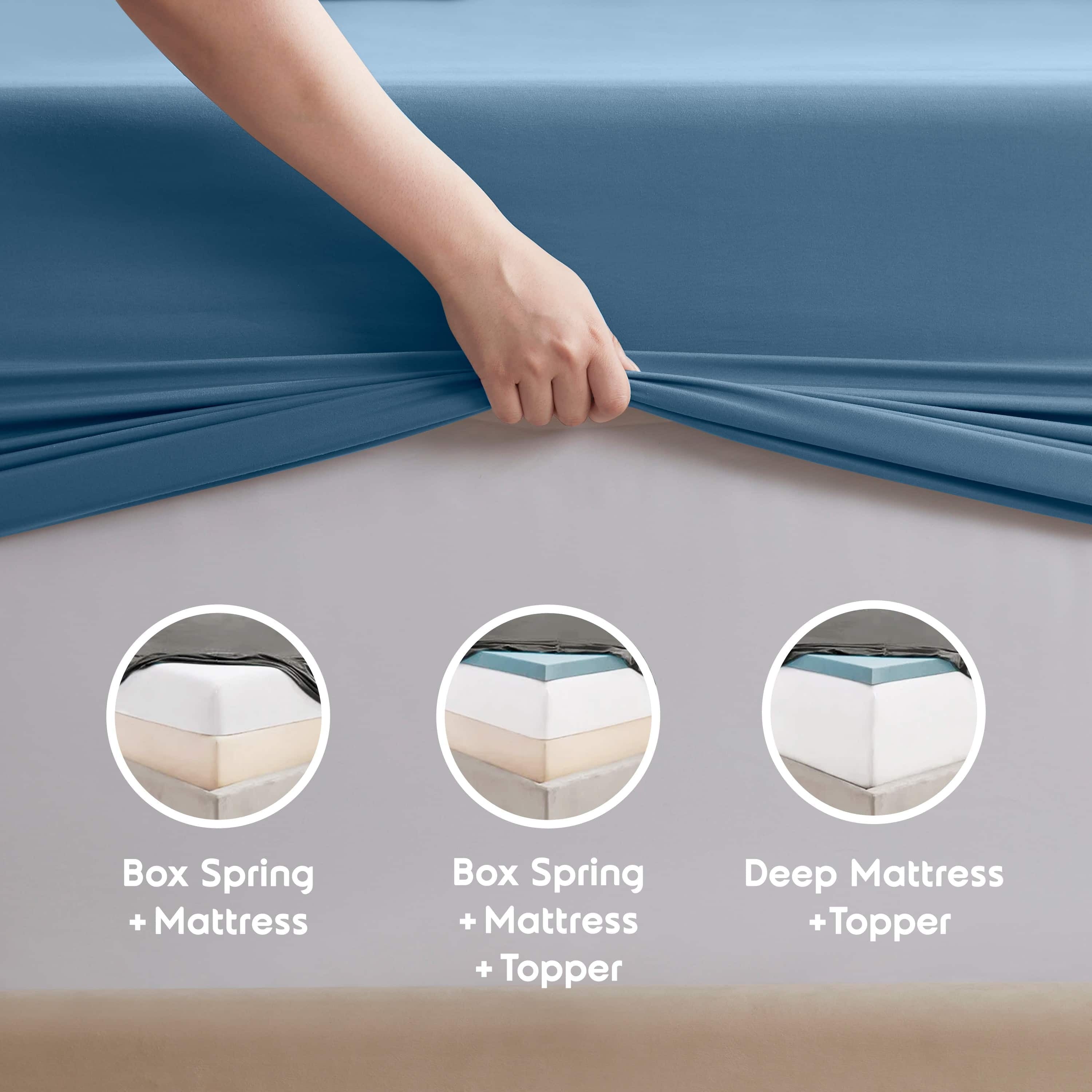 Breathable Luxury Split King Sheet Sets, Deep Pocket 5 Piece, Luxury Soft Microfiber Bed Sheet Sets, BLUE HEAVEN - Premium Ultra-Soft Pillowcase Pair for Sleeping Detail