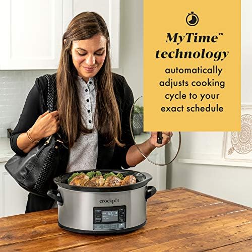 Oval Ceramic Crock-Pot MyTime 6 Quart Programmable Slow Cooker S08D - Large Capacity Electric Stew Pot & Slow Cooker Detail