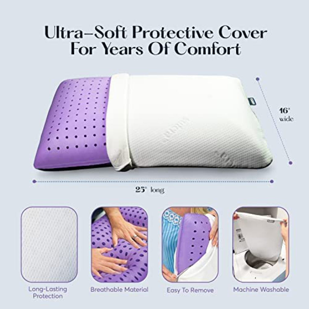 Orthopedic Support Plush Zen Bed Pillow, Lavender Scented Cooling Adaptive Memory Foam Queen - Decorative Throw Pillow Cushion for Sofa & Bed Detail
