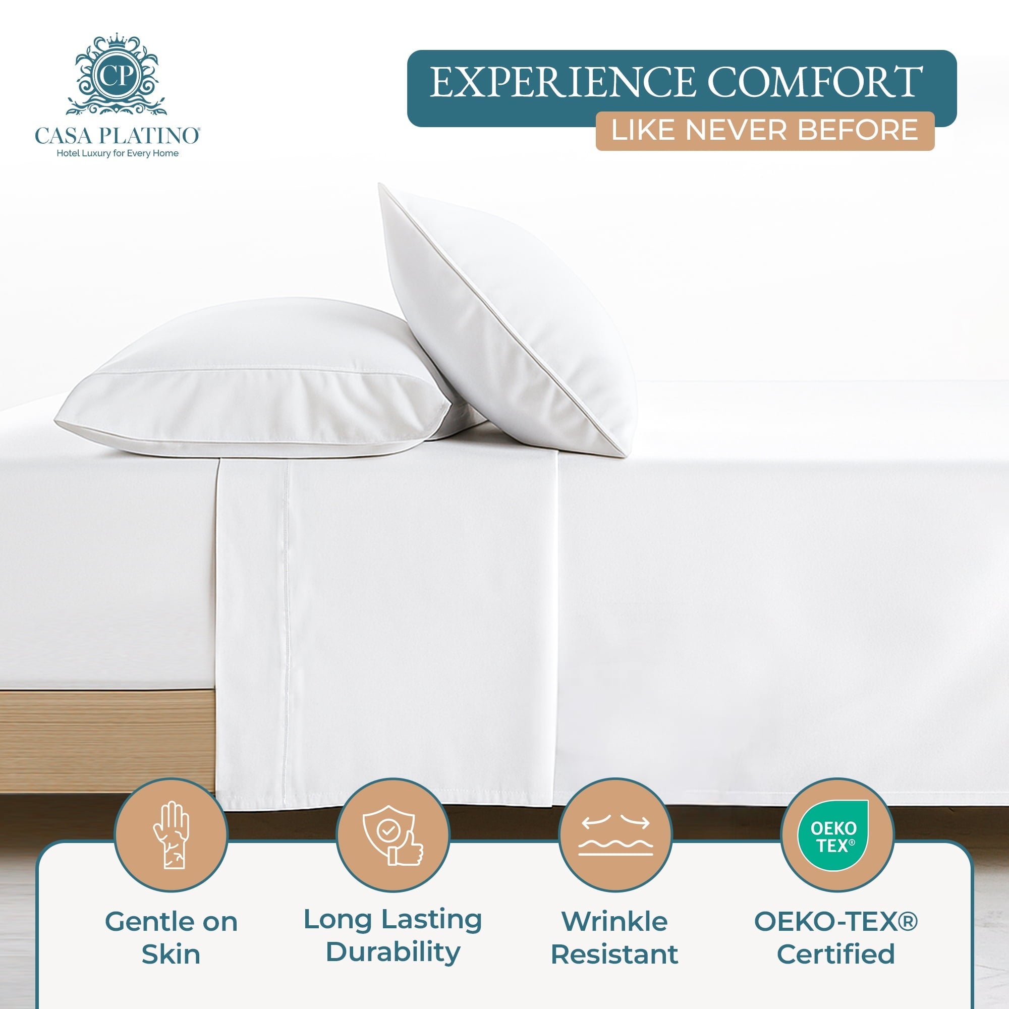 Ultra-Soft Bed Sheets Set – 6 Piece, 600 Thread Count, 100% Cotton Sheets, Hotel Luxury Sateen Finish, 15" Deep Pocket, Easy to ... - Premium Ultra-Soft Pillowcase Pair for Sleeping Detail