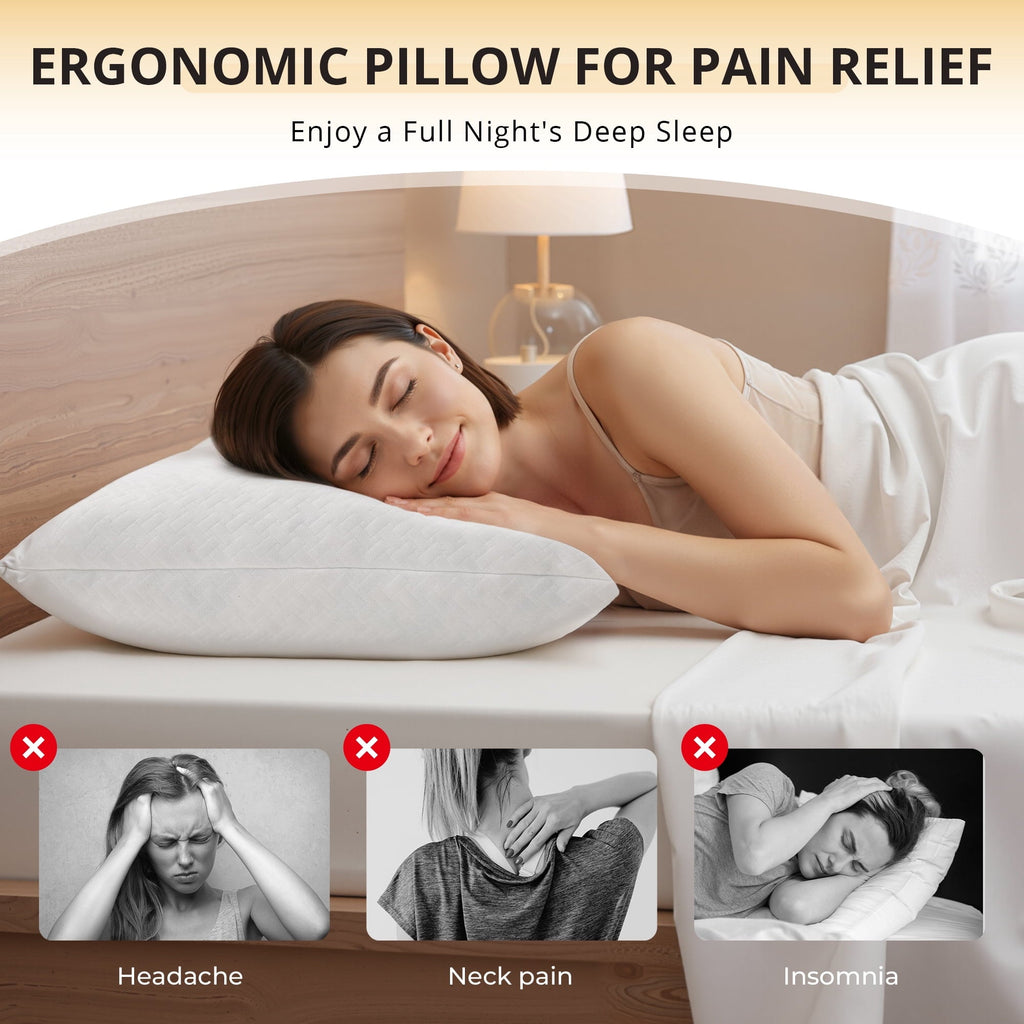 Ergonomic Memory Foam 2 Pack Bed Pillow, Shredded Gel Memory Foam Pillow, Standard Queen, Medium, Made in USA - Hotel Quality Plush Sleeping Pillows Detail