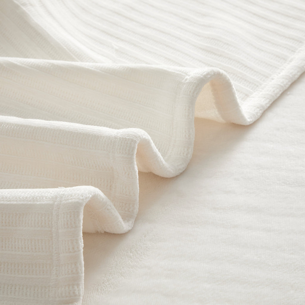 Decorative Knitted Cozy Chenille Reverse to Plush Soft Couch Throw, Vanilla Dream, Standard Size - Lightweight Plush Warm Blanket for All Seasons Detail