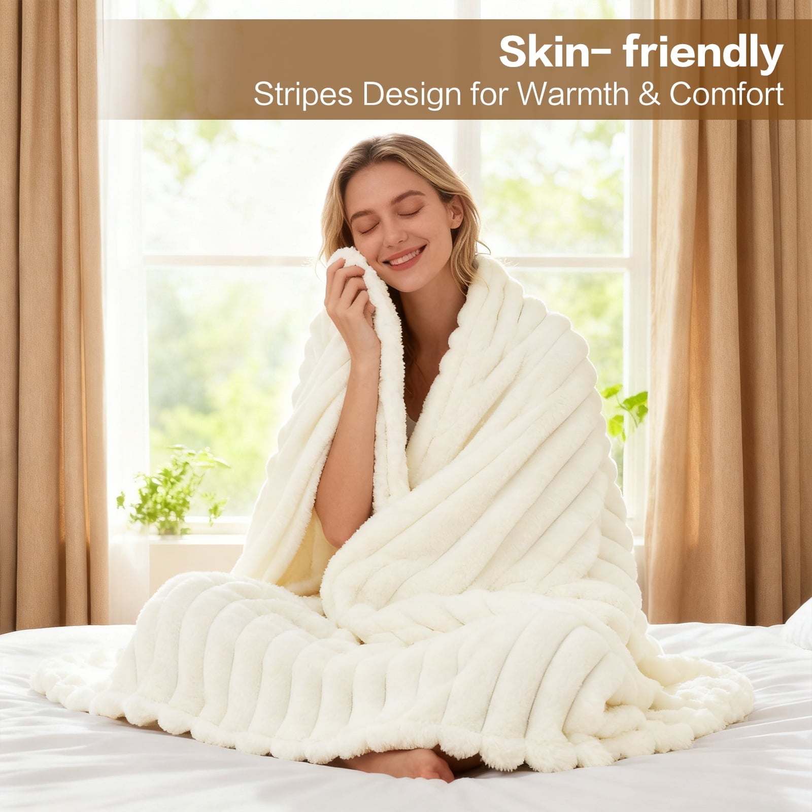 Lightweight Warm White Fleece Throw Blanket for Couch, Super Soft Cozy Blankets and Throws, Decorative Fleece Blankets for Women Men G... - Luxury Knitted Decorative Throw Blanket with Fringes Detail
