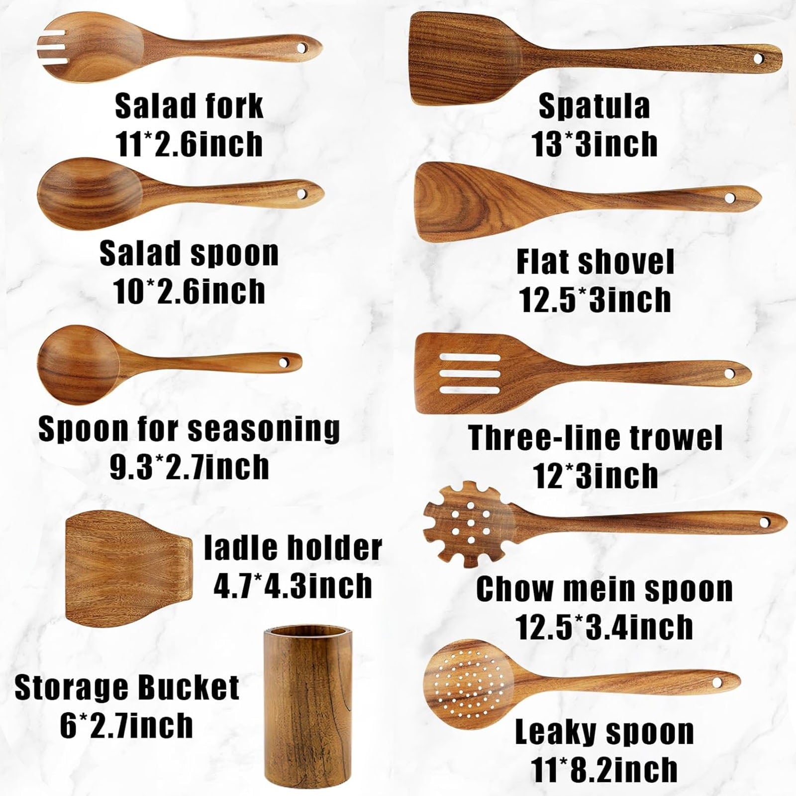 Non-Stick Safe 10Pcs Wooden Spoons for Cooking, Smooth Finish Teak Wooden Utensils for Cooking, Soft Comfort-Grip Wood Spoons for Co... - Premium Stainless Steel Cooking Utensil for Non-Stick Pots Detail