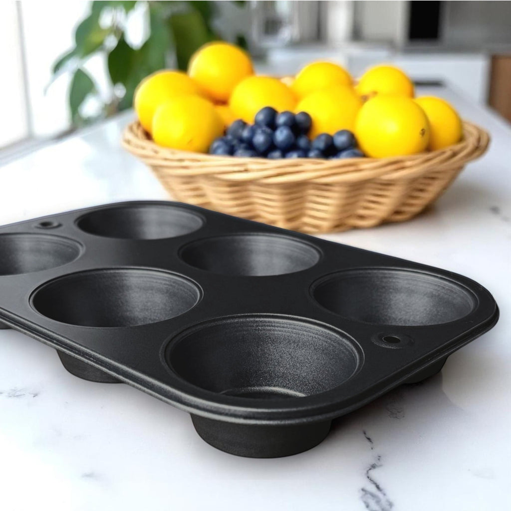Multi-Functional 6-Cup Nonstick Steel Muffin Pan, 2.9" Cup, Gray, 1 Count - Kitchen Gadget Tool for Quick Food Prep Detail