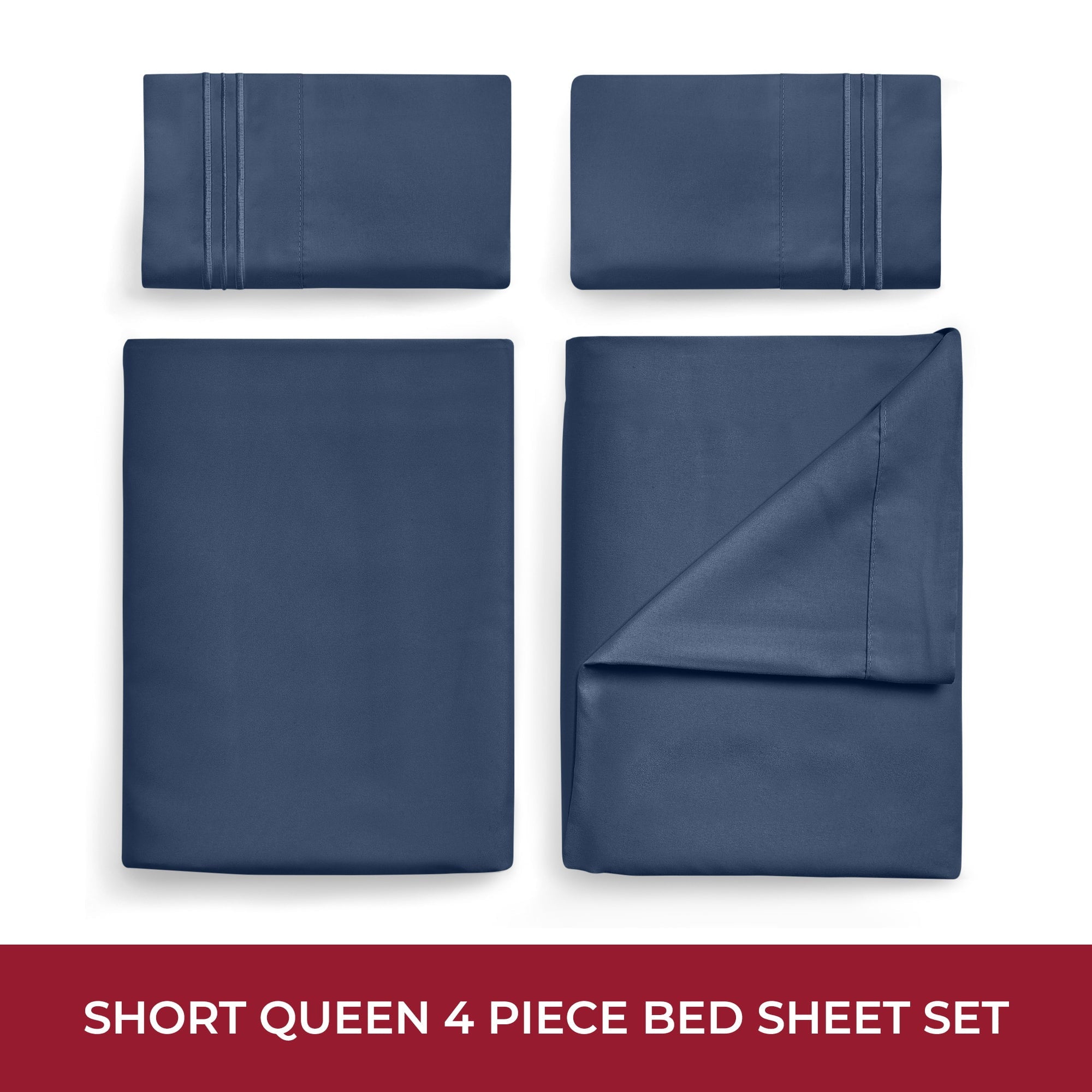 Breathable Luxury RV Sheets Queen Size Bed Set, Microfiber RV Bunk Bed Sheets, Short Queen, Navy Blue - Breathable Egyptian Cotton Flat & Fitted Sheets Detail