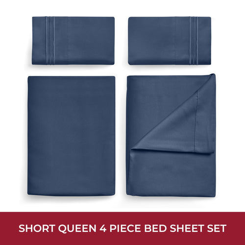 Breathable Luxury RV Sheets Queen Size Bed Set, Microfiber RV Bunk Bed Sheets, Short Queen, Navy Blue - Breathable Egyptian Cotton Flat & Fitted Sheets Detail