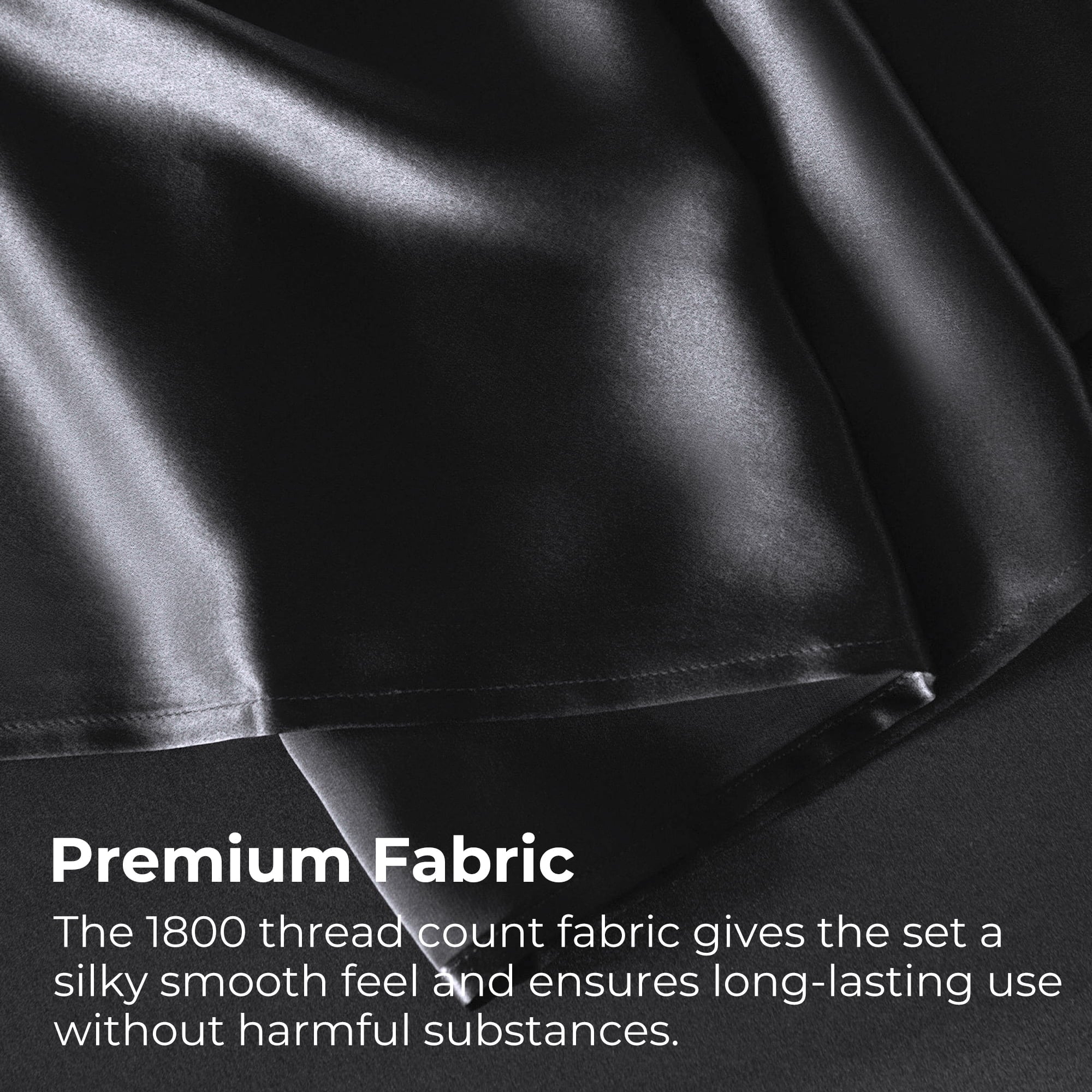 Breathable Luxury Set, Queen, Silky Bed s, 4 Pieces,Black - Breathable Egyptian Cotton Flat & Fitted Sheets Detail