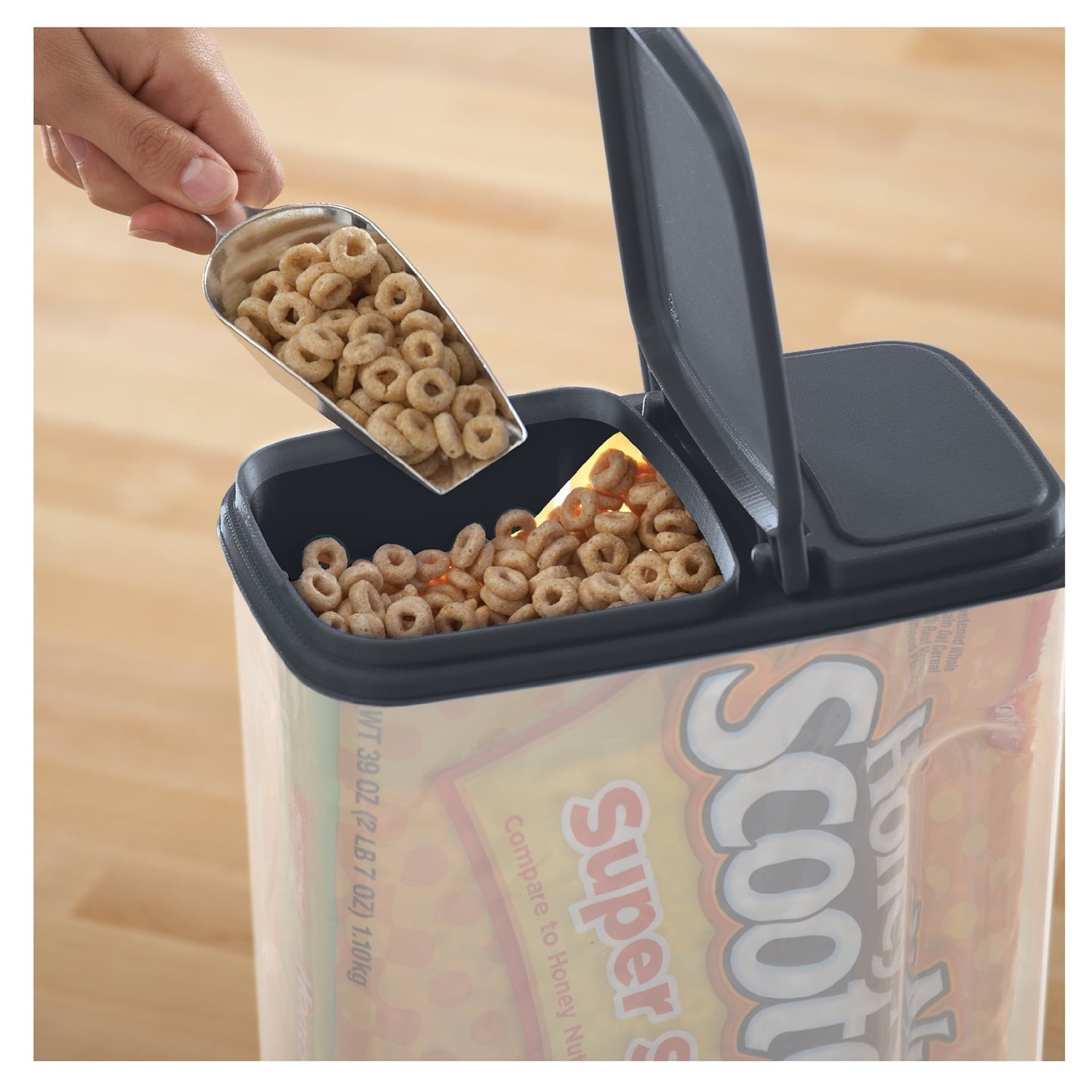 Fun Food Fidget Plastic Cereal Dispenser with Lid, 32 Cup Airtight Cereal Storage Container for Pantry Organization and Dry Foo... - Squishy Dohnut Sweet Treat Shaped Stress Toy Detail