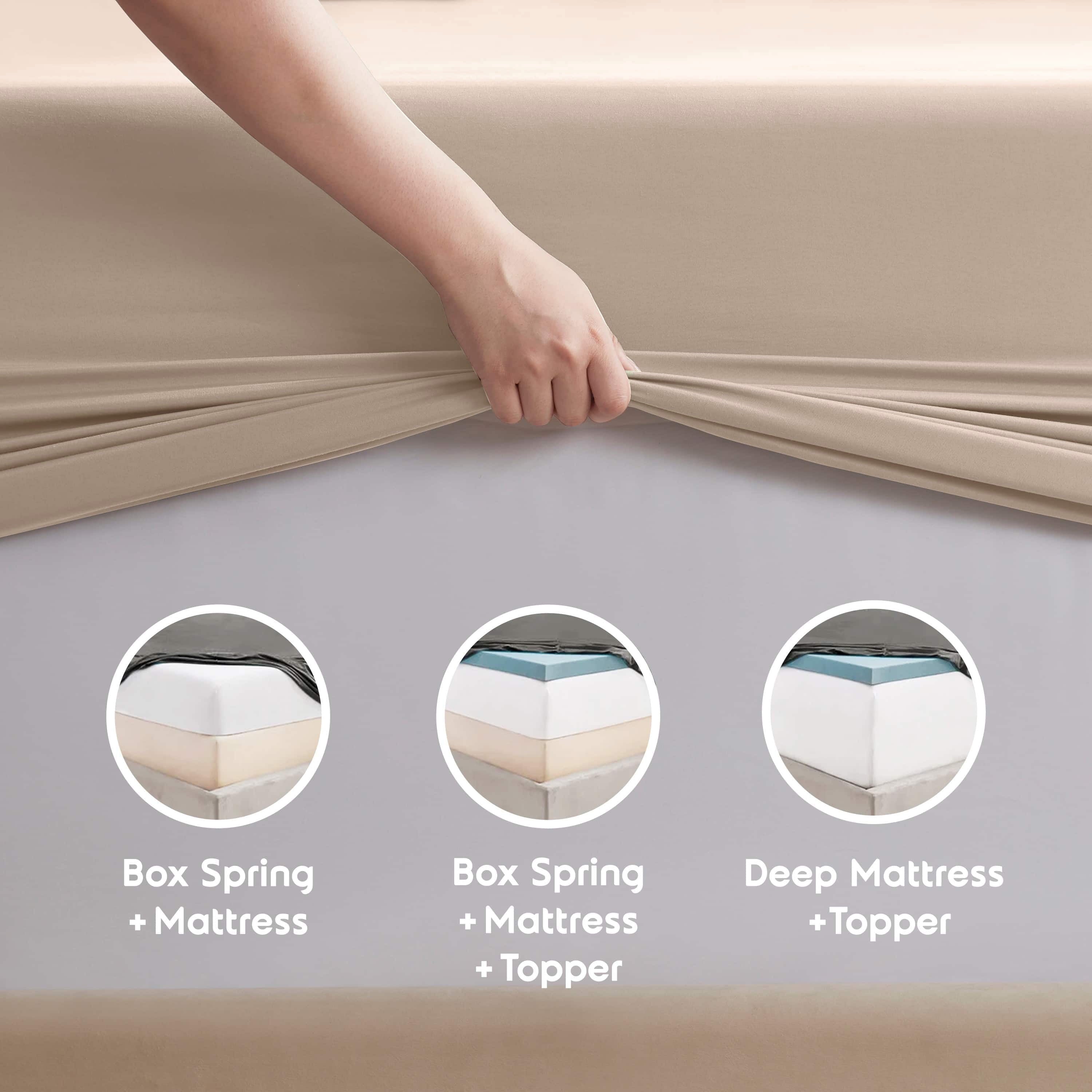 Ultra-Soft King Sheet Sets, 1800 Series Deep Pocket 4 Piece, Luxury Soft Microfiber Bed Sheet Sets, BEIGE CREAM - Luxury Bed Sheet Set with Deep Pockets Detail