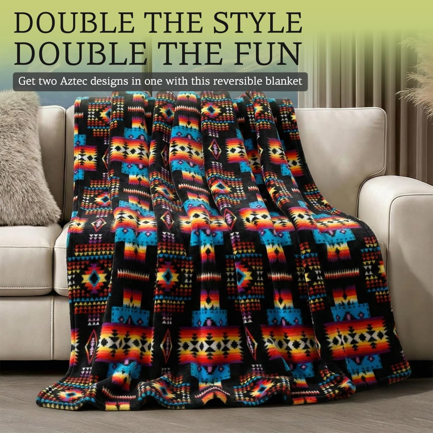 Decorative Knitted Sacred Thread Fleece Blanket South Western, Reversible Mexican, Vibrant Aztec Blankets and Throws for Aztec Decor for... - Lightweight Plush Warm Blanket for All Seasons Detail