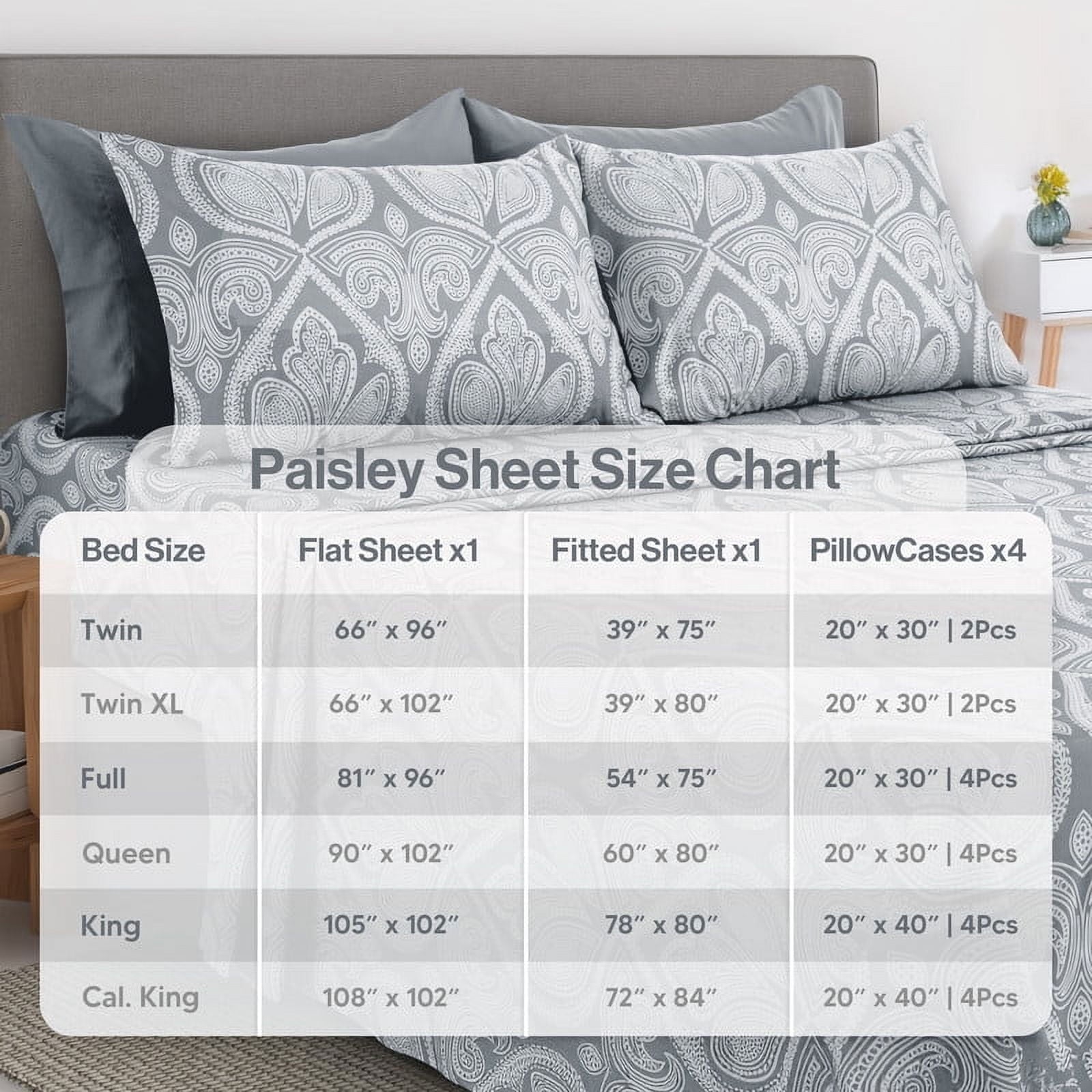 Wrinkle-Resistant 6-Piece Bed Sheet Set, Deep Pocket Queen Sheets Up to 16 Inch, 1 Flat Sheet , 1 Fitted Sheet & 4 Pillowcases (Queen, ... - Luxury Bed Sheet Set with Deep Pockets Detail