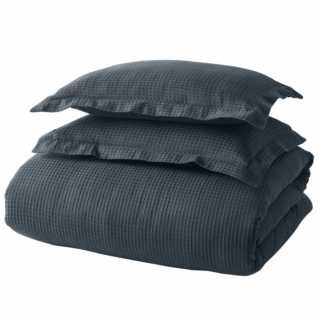 All-Season 3-Piece Grey Waffle Comforter Set, Adult Full/Queen - Cloud-Like Soft Lightweight Bed Comforter Detail