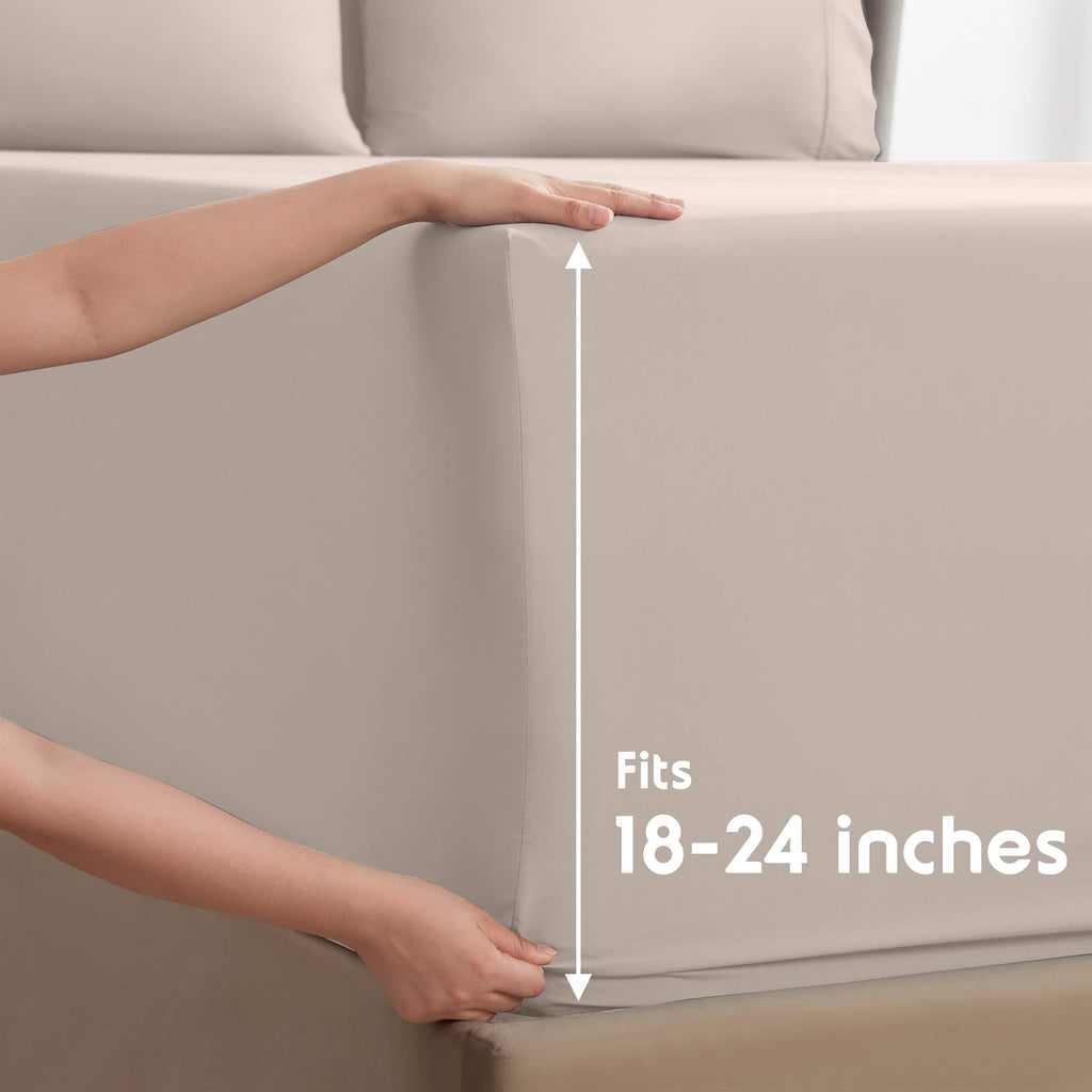 Premium Egyptian Cotton Extra Deep Pocket Full Sheets Set, 4 Piece, Fits 18"-24" Mattress, Breathable & Extra Soft Bed Sheets, Linen - Premium Ultra-Soft Pillowcase Pair for Sleeping Detail