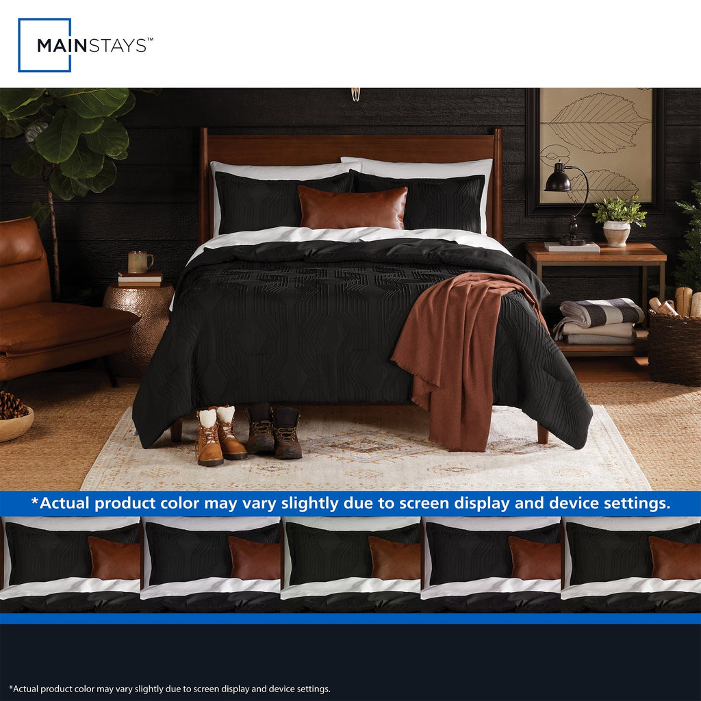Luxurious Quilted Full/Queen Comforter Set, All-Season, 5-Piece, Black Jacquard Geo - Cloud-Like Soft Lightweight Bed Comforter Detail