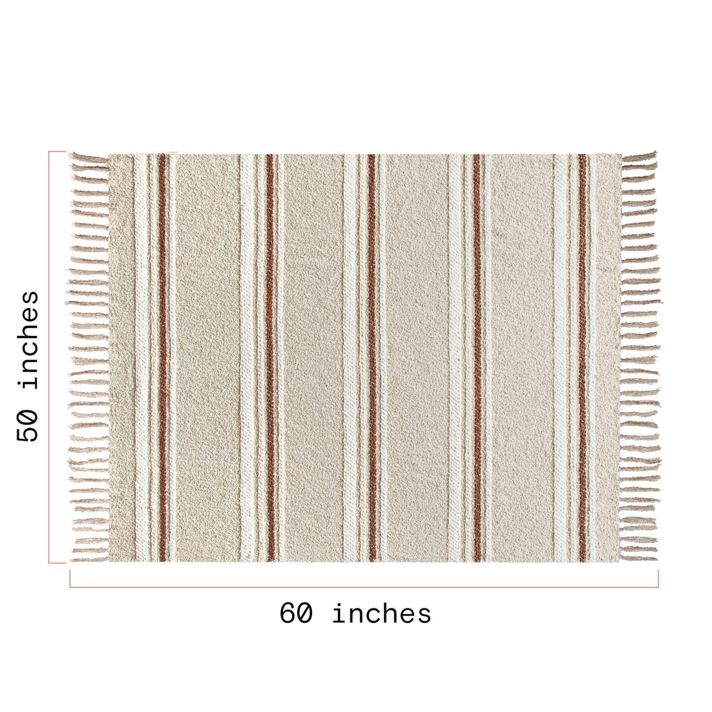 Cozy Fleece 60" x 50" Cozy Striped Porcini Chenille Throw - Luxury Knitted Decorative Throw Blanket with Fringes Detail