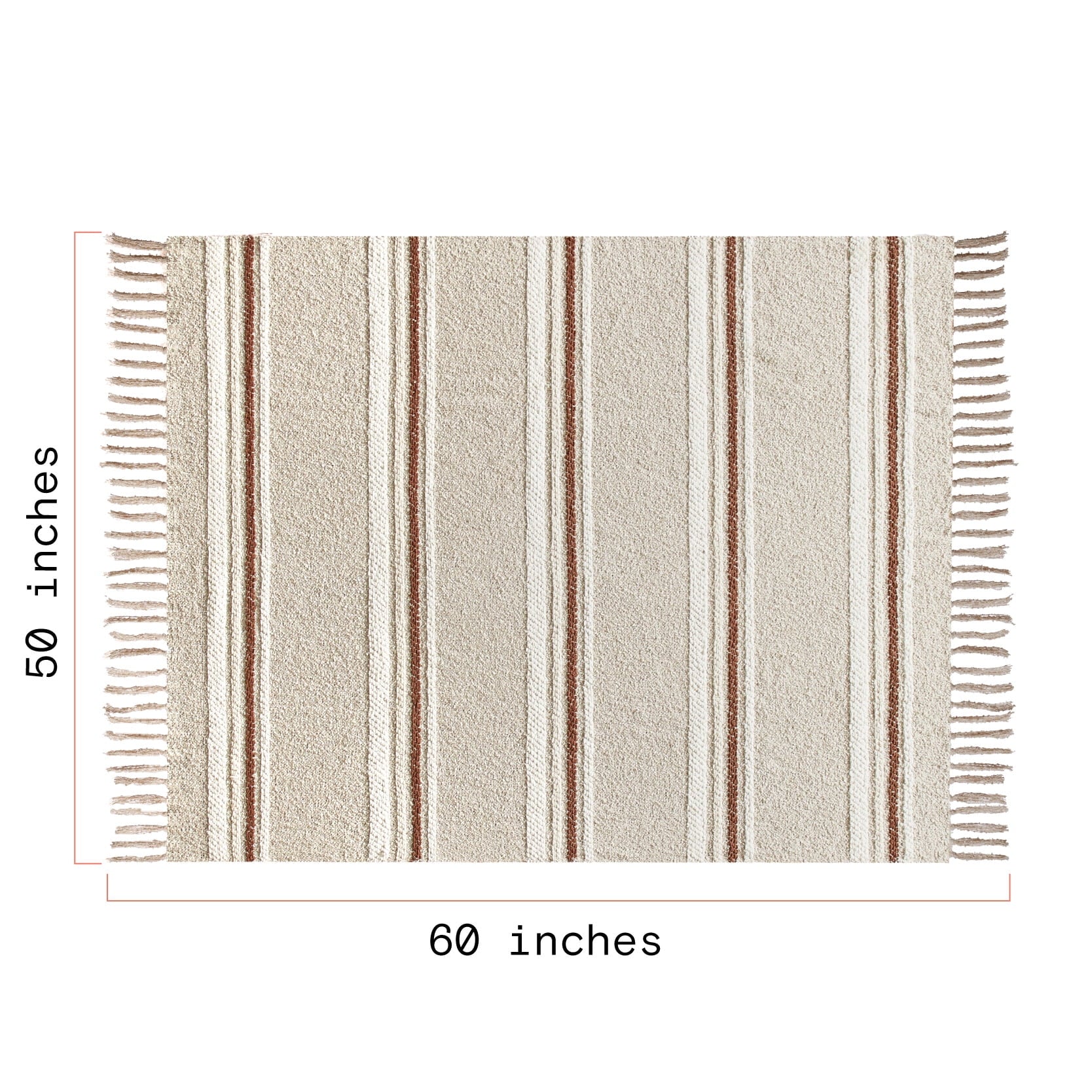 Cozy Fleece 60" x 50" Cozy Striped Porcini Chenille Throw - Luxury Knitted Decorative Throw Blanket with Fringes Detail