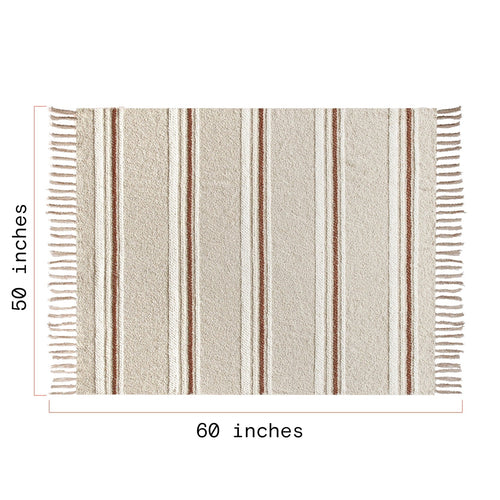Cozy Fleece 60" x 50" Cozy Striped Porcini Chenille Throw - Luxury Knitted Decorative Throw Blanket with Fringes Detail