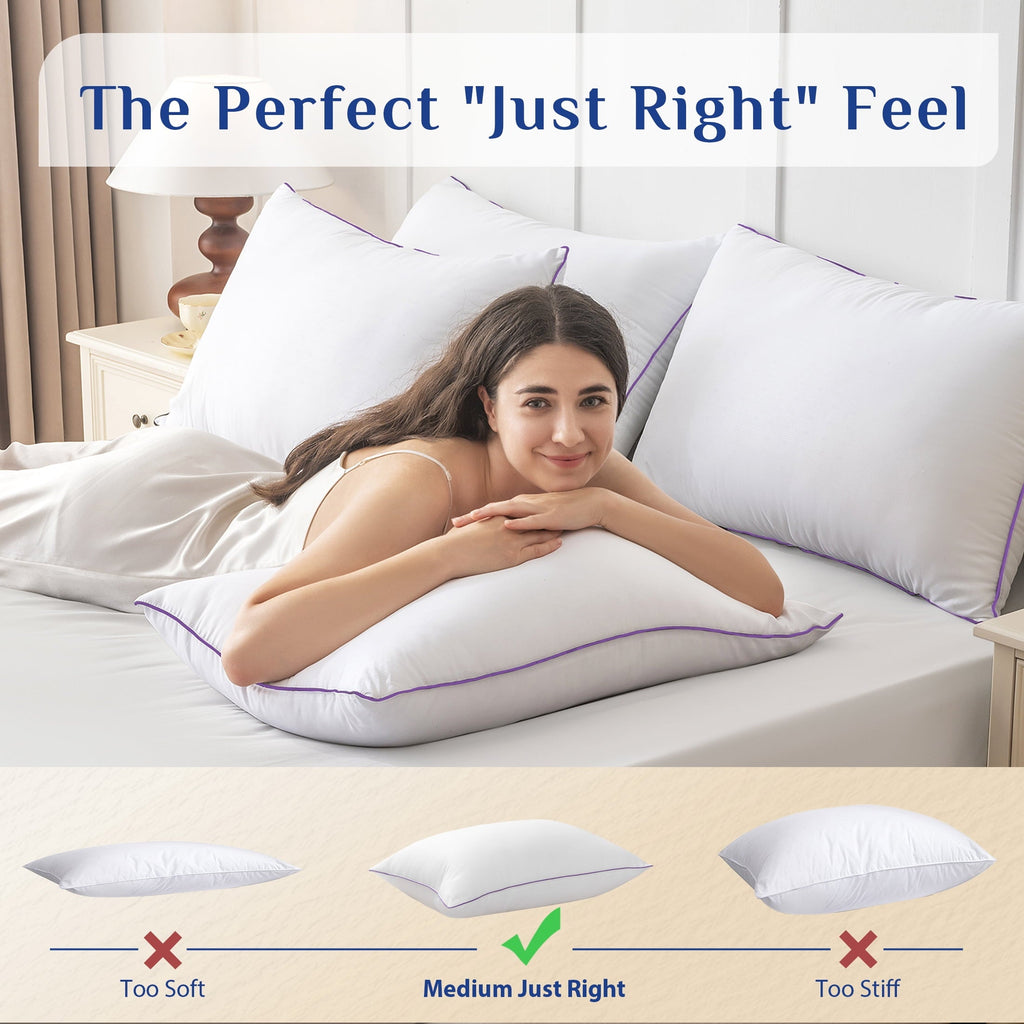 Decorative Plump Pillows Standard Size Set of 2, Hotel Down Alternative Sleeping Bed Pillows for Side Back Stomach Sleepers - Hotel Quality Plush Sleeping Pillows Detail