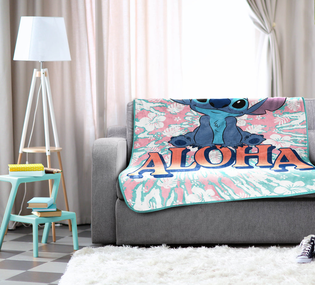 Super Soft Flannel Lilo and Stitch Kids Throw Blanket, 46 x 60, Microfiber, Blue, Disney - Luxury Knitted Decorative Throw Blanket with Fringes Detail