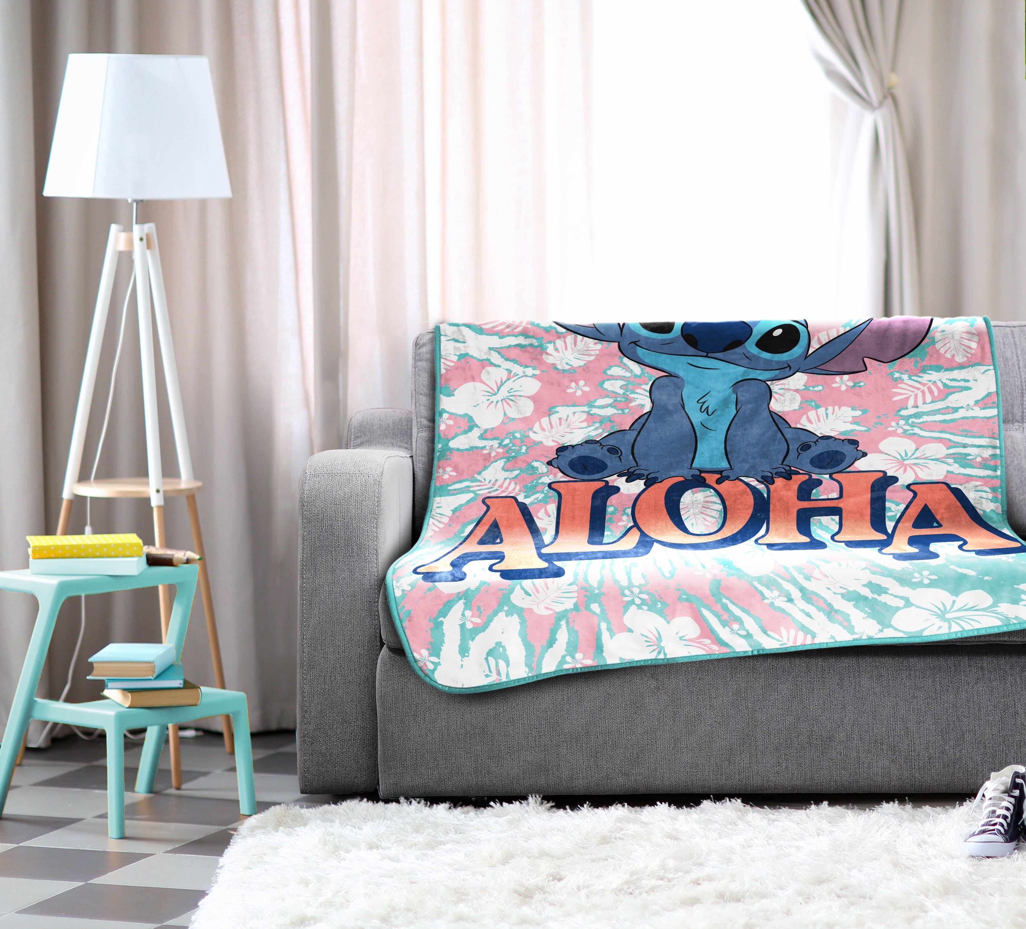 Super Soft Flannel Lilo and Stitch Kids Throw Blanket, 46 x 60, Microfiber, Blue, Disney - Luxury Knitted Decorative Throw Blanket with Fringes Detail
