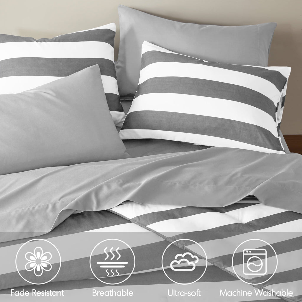 Hypoallergenic Cloud Full/Queen Size Comforter Sets, 3-Piece Bedding Set Full/Queen, Reversible Striped Comforter Bed Set, Charcoal - Hypoallergenic Ultra-Fluffy Quilt for Winter Detail