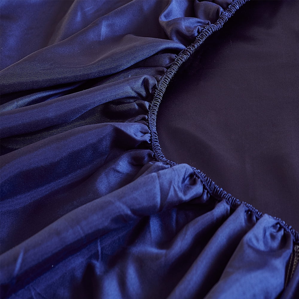 Premium Egyptian Cotton Fitted Sheet Deep Pocket Bed Sheet Satin Silk Sheets Ultra Soft Machine Washable Twin, Navy Blue - Luxury Bed Sheet Set with Deep Pockets Detail