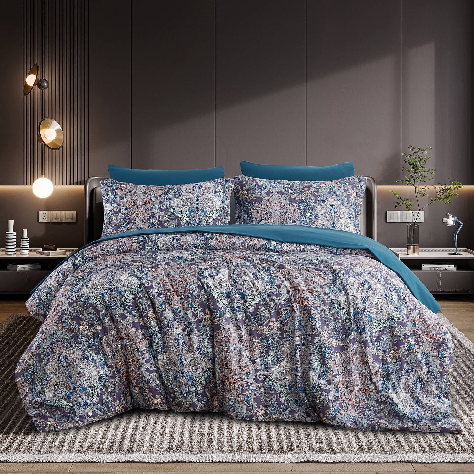All-Season Boho Paisley Print Luxury Comforter Bed in a Bag Set Queen Size, Vintage Floral Medallions Microfiber Bedding Set - Hypoallergenic Ultra-Fluffy Quilt for Winter Detail