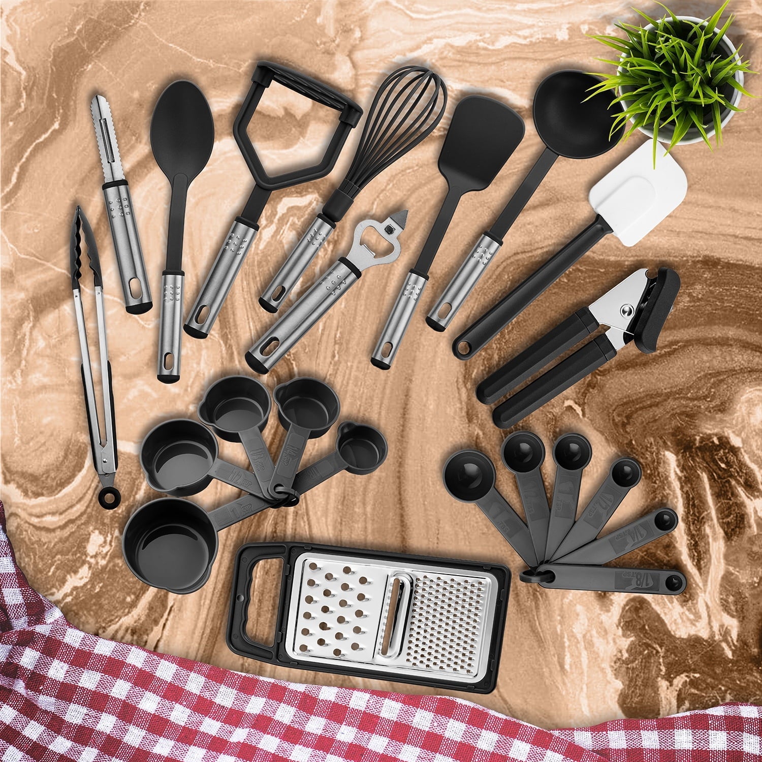 Non-Stick Safe 23 Piece Kitchen Utensils Set - Nylon and Stainless Steel Cooking Utensils Set - Black Utensil K... - Durable Turner & Ladle Utensil Set for Home Chefs Detail