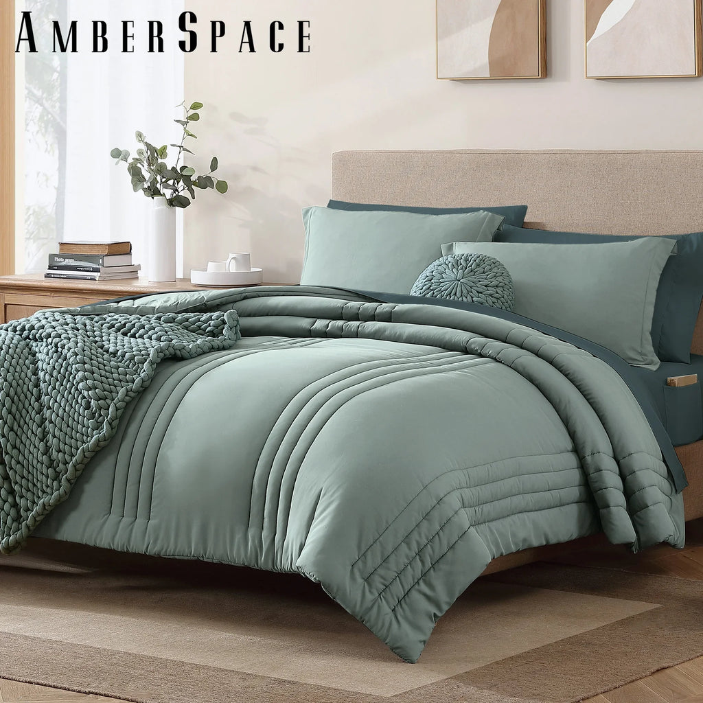 Hypoallergenic Cloud 7-piece Bed in a Bag Comforter Set with Sheets,Sage Green,Full - Cloud-Like Soft Lightweight Bed Comforter Detail