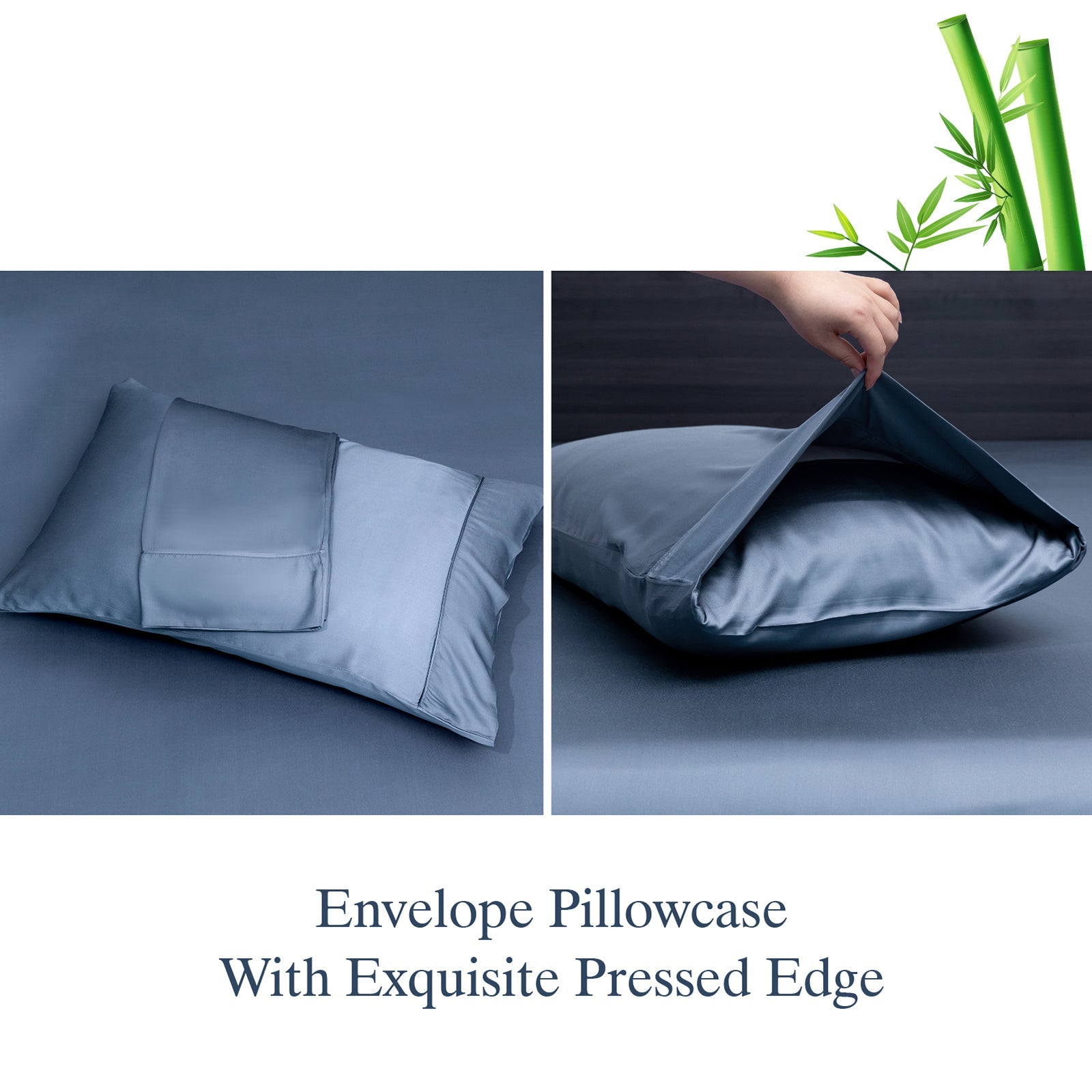 Ultra-Soft Luxury Bamboo Bed Sheets Set Full 4 Pcs for Adult,Soft&Cool,16" Deep Pocket,Blue Gray - Luxury Bed Sheet Set with Deep Pockets Detail