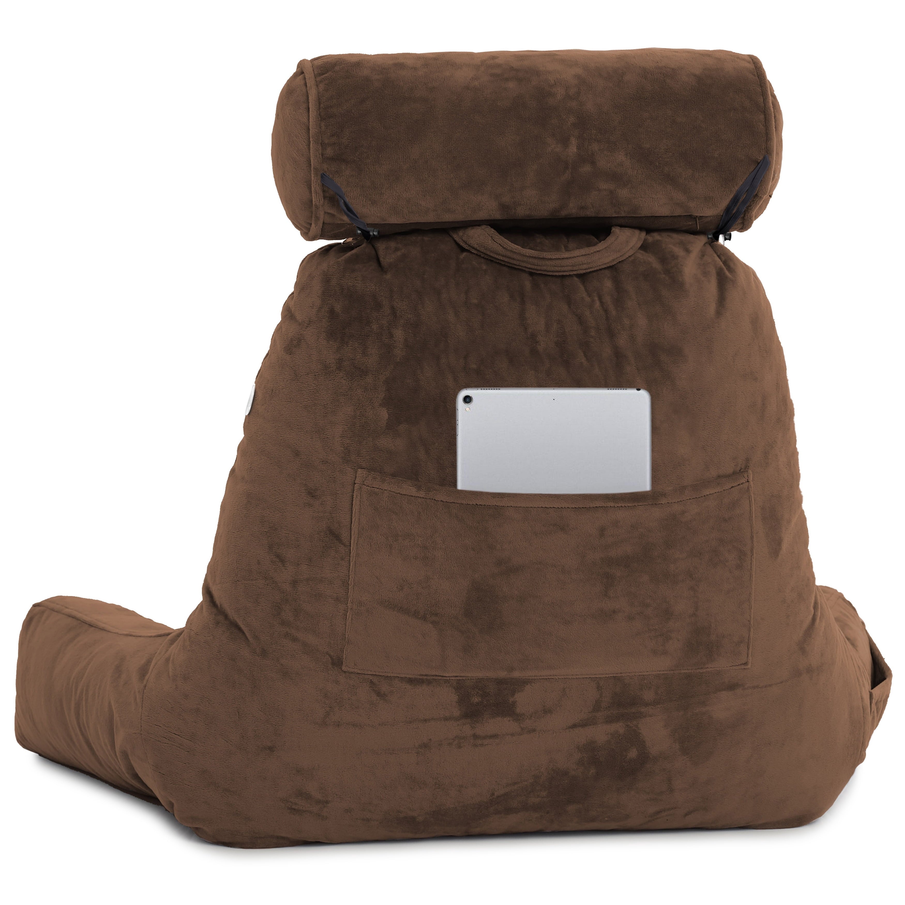 Fluffy Shredded Medium Chocolate Brown, Backrest - Detach Neck Roll, Removable Cover - Ergonomic Memory Foam Pillow for Neck Pain Support Detail