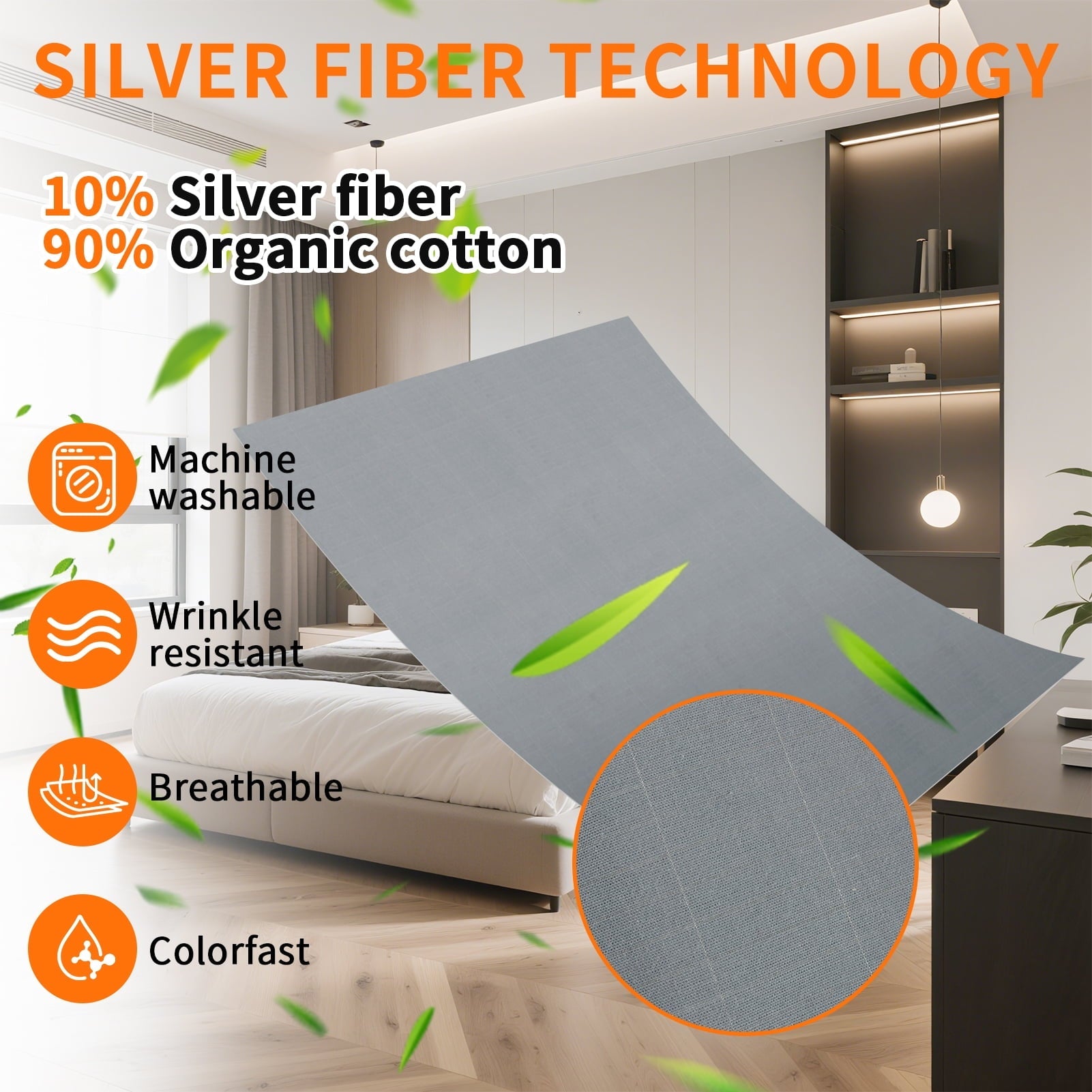 Cooling Sateen Grounding Sheets for All Mattress Sizes, Grounding Mat for Bed 10% Silver Fiber+90% Organic Cotton Grounding Sheets S... - Breathable Egyptian Cotton Flat & Fitted Sheets Detail