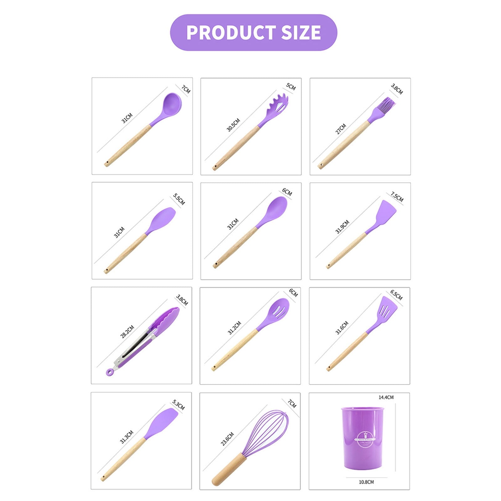 Premium Silicone 12Pcs Cooking Kitchen Utensils Set with Holder,Wooden Handles Cooking Tool,BPA Free,Non Toxic Turner Tongs Spa... - Premium Stainless Steel Cooking Utensil for Non-Stick Pots Detail