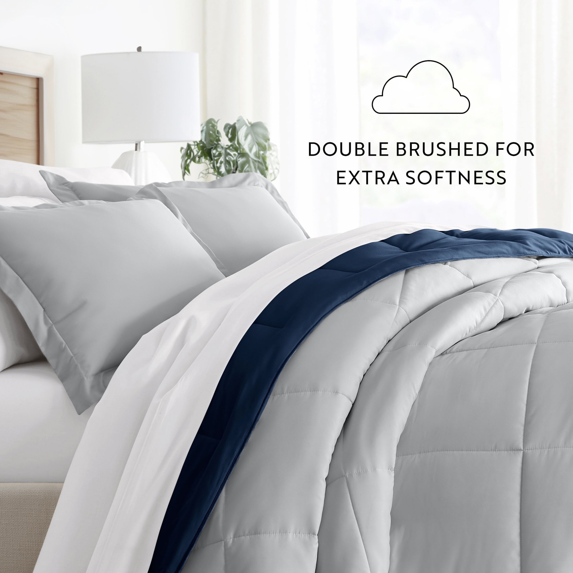 All-Season 2-Piece Navy & Gray Reversible Down Alternative Comforter Set, Twin/Twin XL - Luxurious Quilted Duvet Cover Set Detail