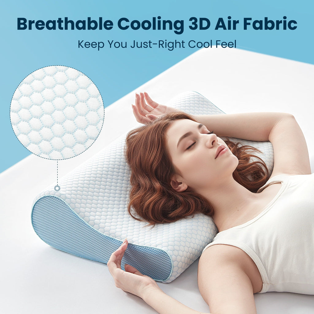 Hotel Collection Standard Cooling Memory Foam Pillow, Ergonomic Adjustable Orthopedic Contour Bed Pillows Neck Support for Side Back S... - Ergonomic Memory Foam Pillow for Neck Pain Support Detail