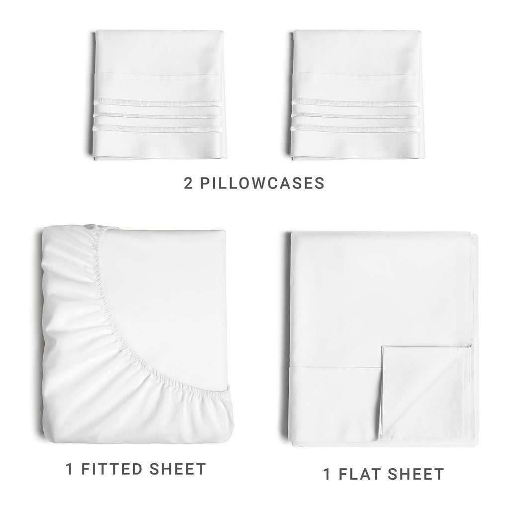 Breathable Luxury 4-Piece Ultra Soft & Comfy Hotel Luxury Sheet Set - Full Size Cooling Bed Sheet Fits 8"-16" Mattresses, White - Luxury Bed Sheet Set with Deep Pockets Detail