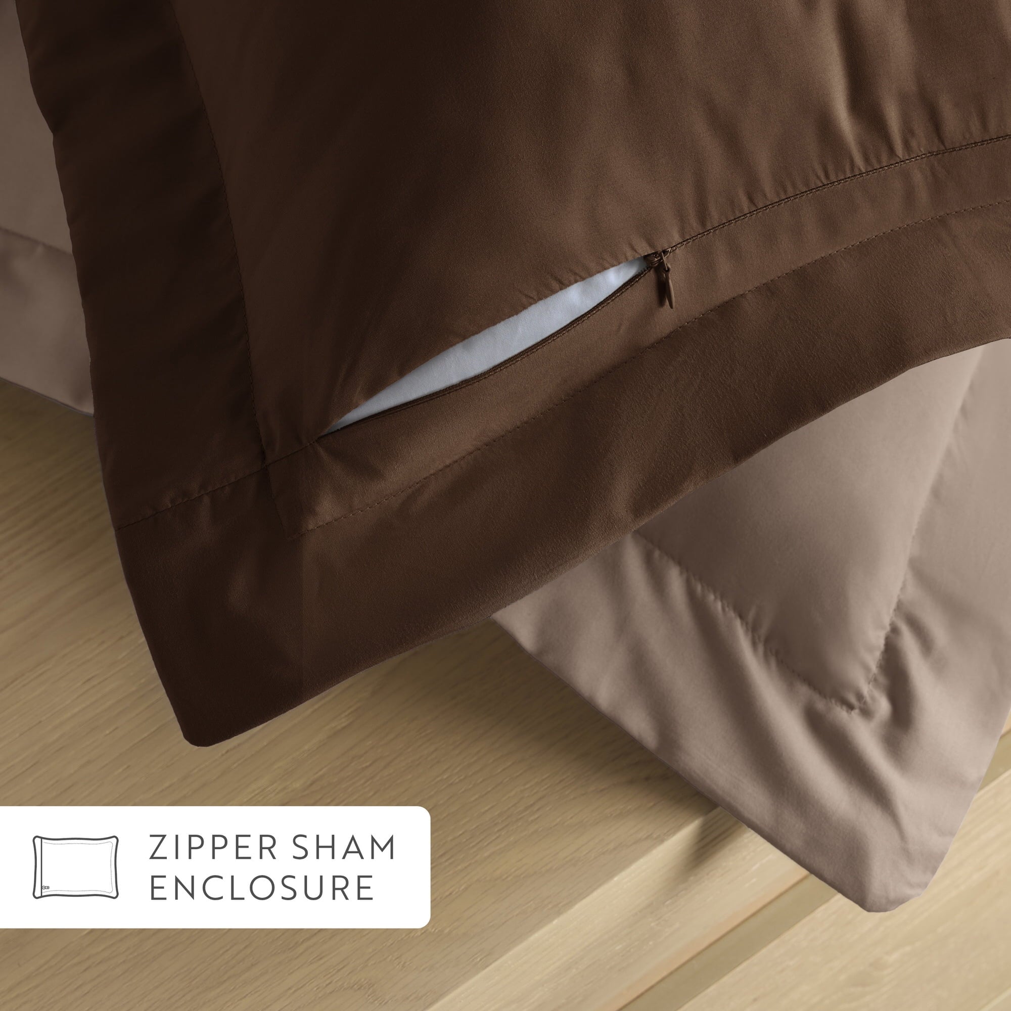 Fluffy Down Alternative All Season Reversible Comforter Set Breathable Cool in Taupe & Chocolate Brown Full/Queen Size Bedding - Luxurious Quilted Duvet Cover Set Detail