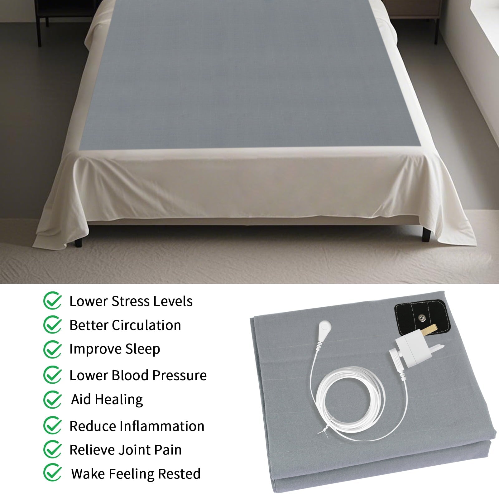 Cooling Sateen Grounding Sheets for All Mattress Sizes, Grounding Mat for Bed 10% Silver Fiber+90% Organic Cotton Grounding Sheets S... - Breathable Egyptian Cotton Flat & Fitted Sheets Detail