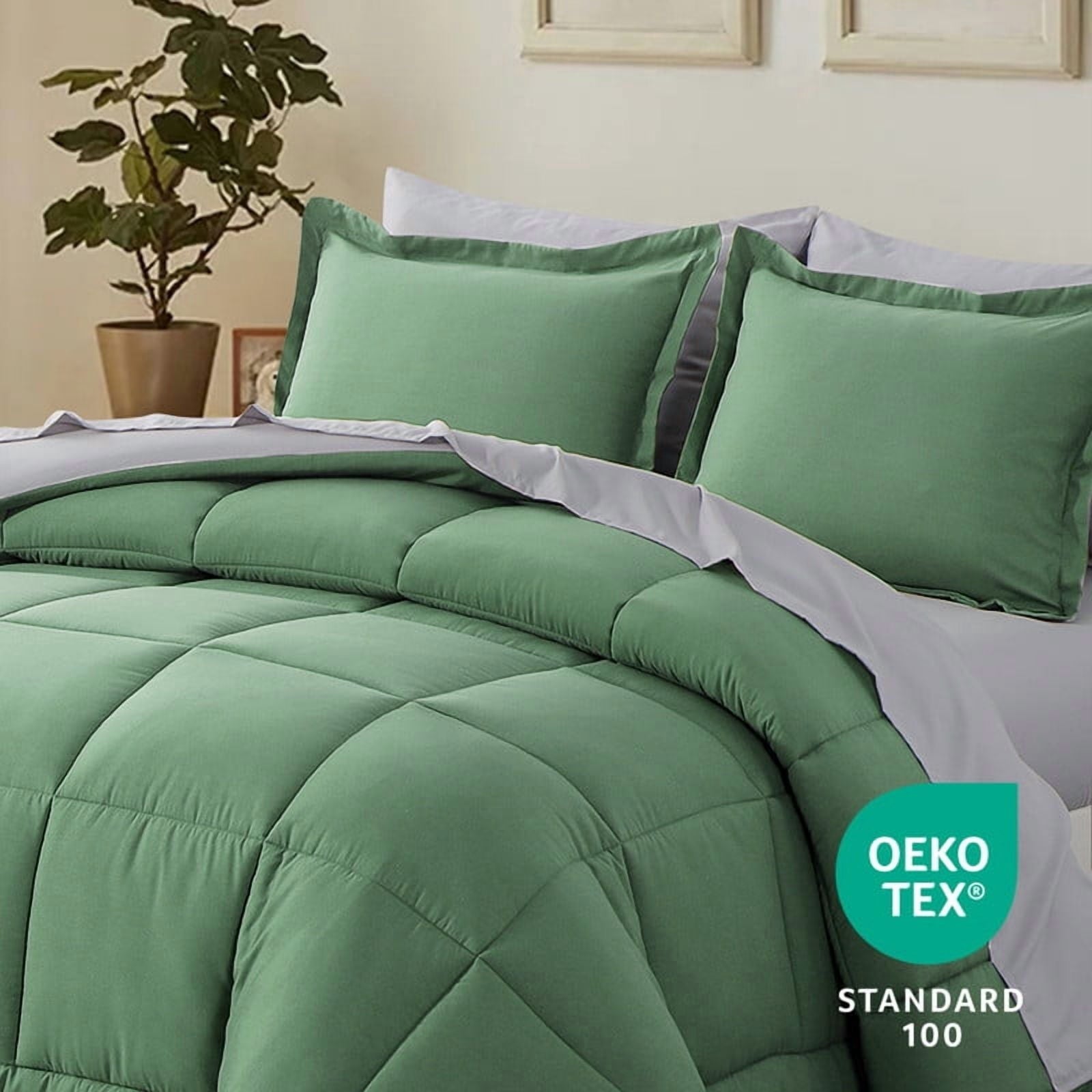 Fluffy Down Alternative Grass Green/Grey Queen Size Comforter Set,3-Pieces Reversible Comforter Set Soft and Lightweight,All Season Down Alte... - Hypoallergenic Ultra-Fluffy Quilt for Winter Detail