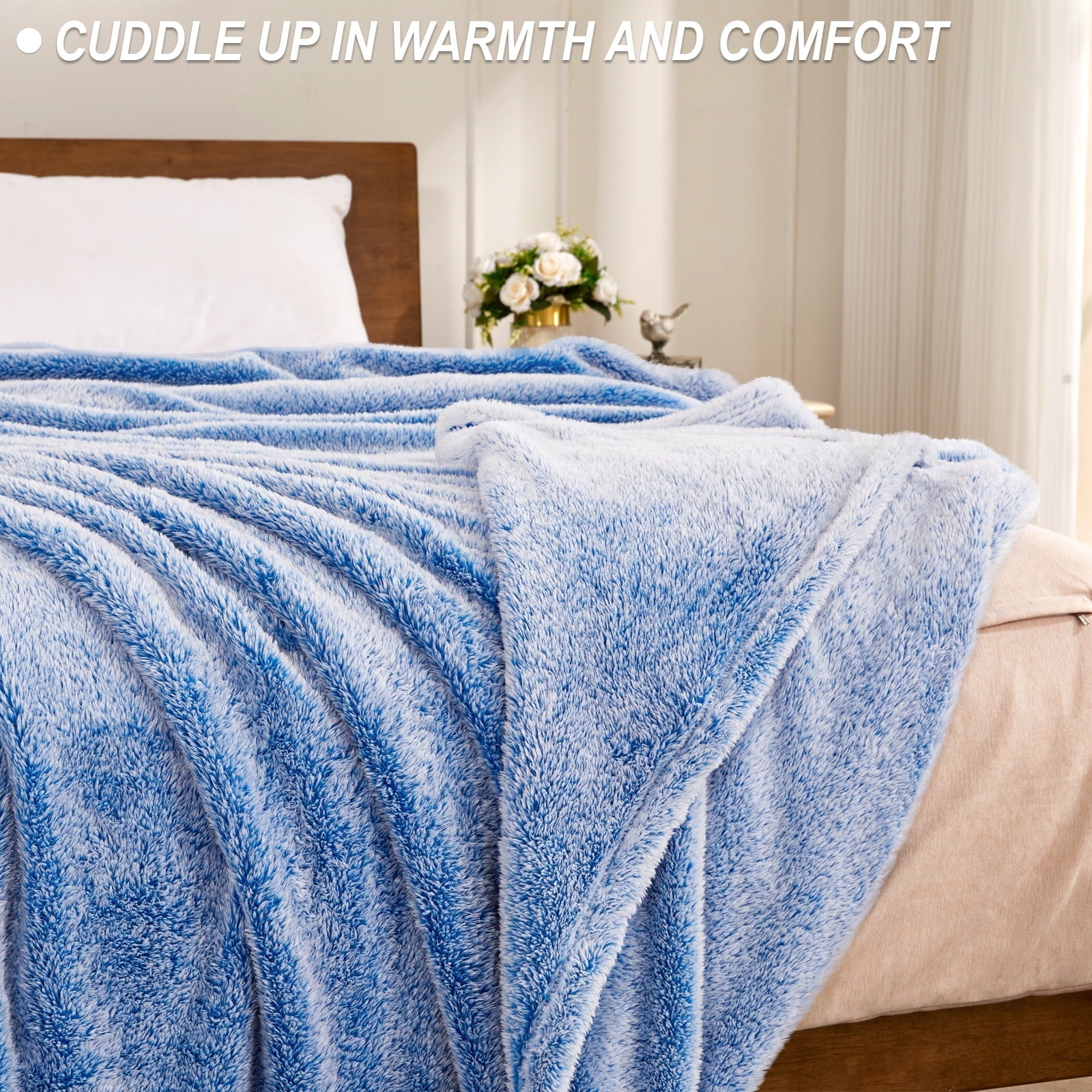 Reversible Sherpa Plush Fuzzy Large Fleece Throw Blanket (50" x 70", Mixed Cobalt Blue)- Soft, Warm and Lightweight - Lightweight Plush Warm Blanket for All Seasons Detail