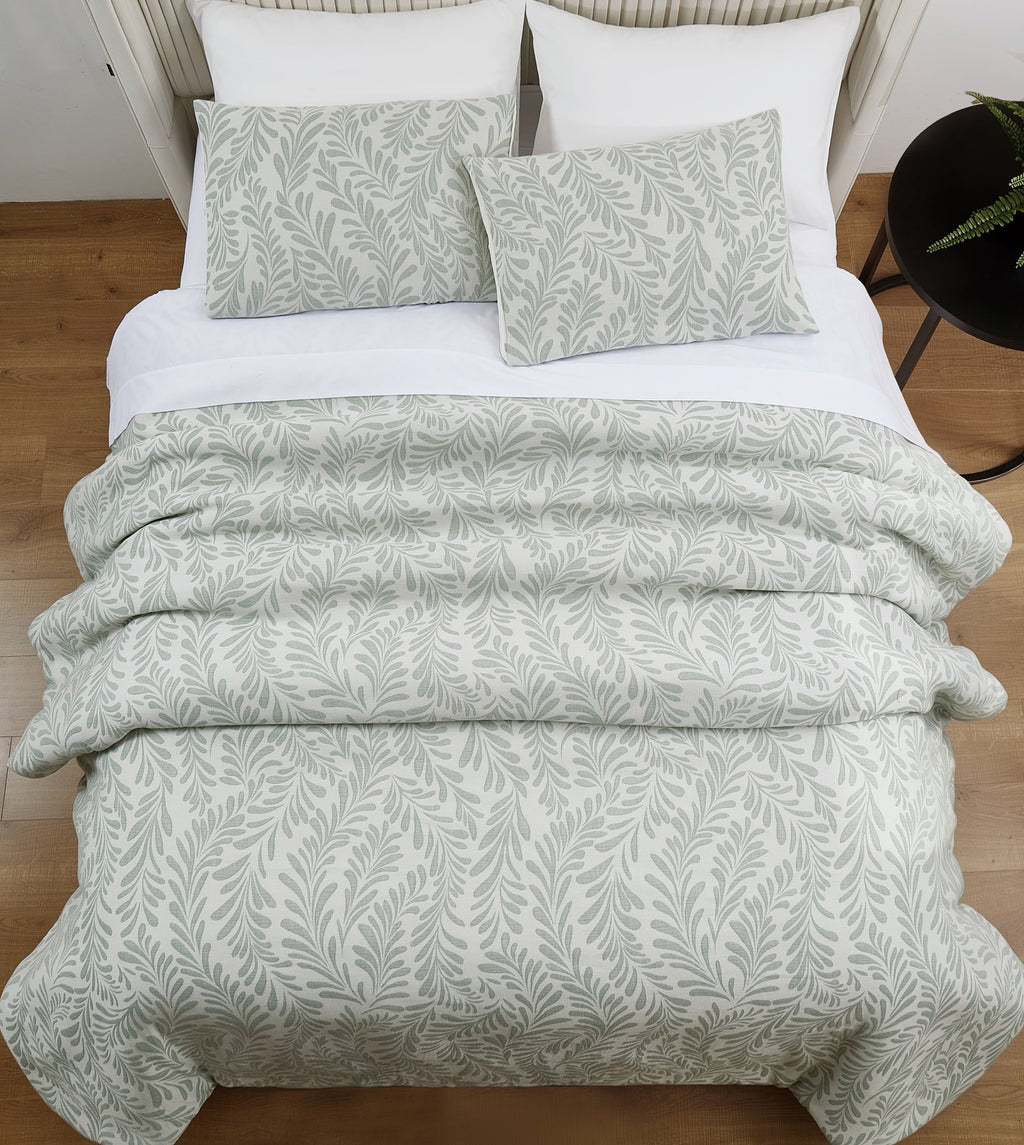 Luxurious Quilted Botanical 3-Piece Comforter Set, Green, Full Queen, All Ages - All-Season Down Alternative Comforter Insert Detail