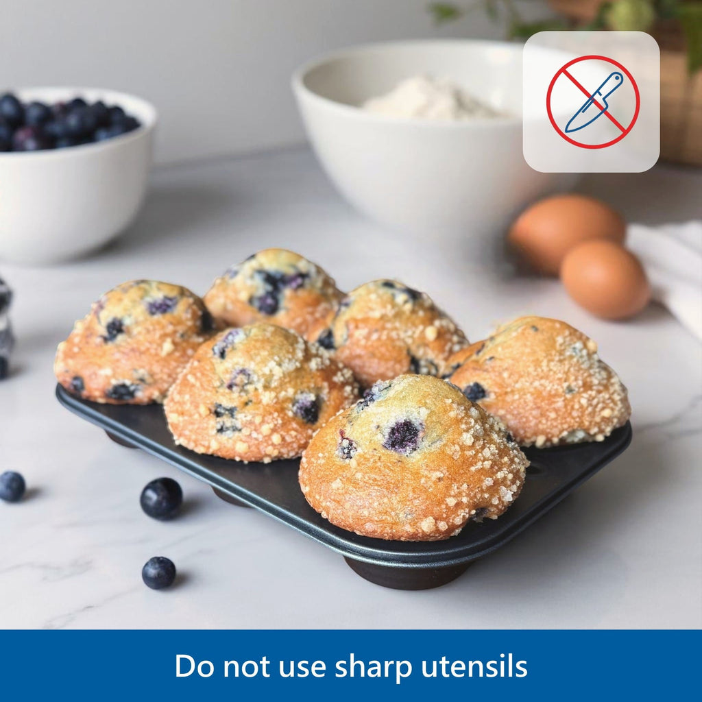 Multi-Functional 6-Cup Nonstick Steel Muffin Pan, 2.9" Cup, Gray, 1 Count - Kitchen Gadget Tool for Quick Food Prep Detail