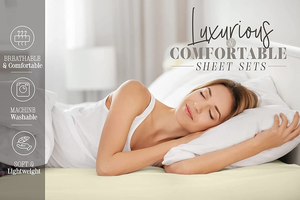 Cooling Sateen Super Soft 1500 Premier Hotel Collection Sheet set, Queen, Gold - Breathable Egyptian Cotton Flat & Fitted Sheets Detail