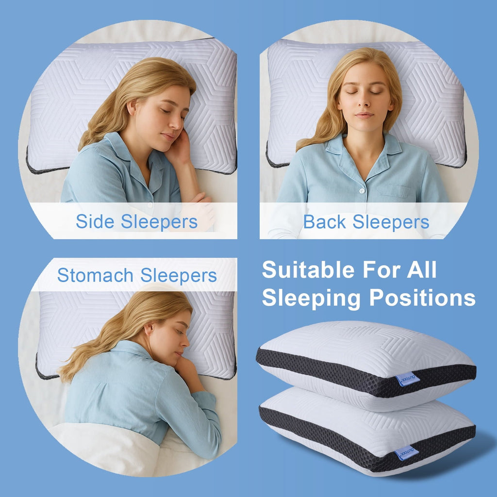 Decorative Plump Soft Bed Pillow, Shredded Memory Foam Pillow, Comfortable Sleeping Pillow, Standard Size, Affordable Everyday Use - Hotel Quality Plush Sleeping Pillows Detail
