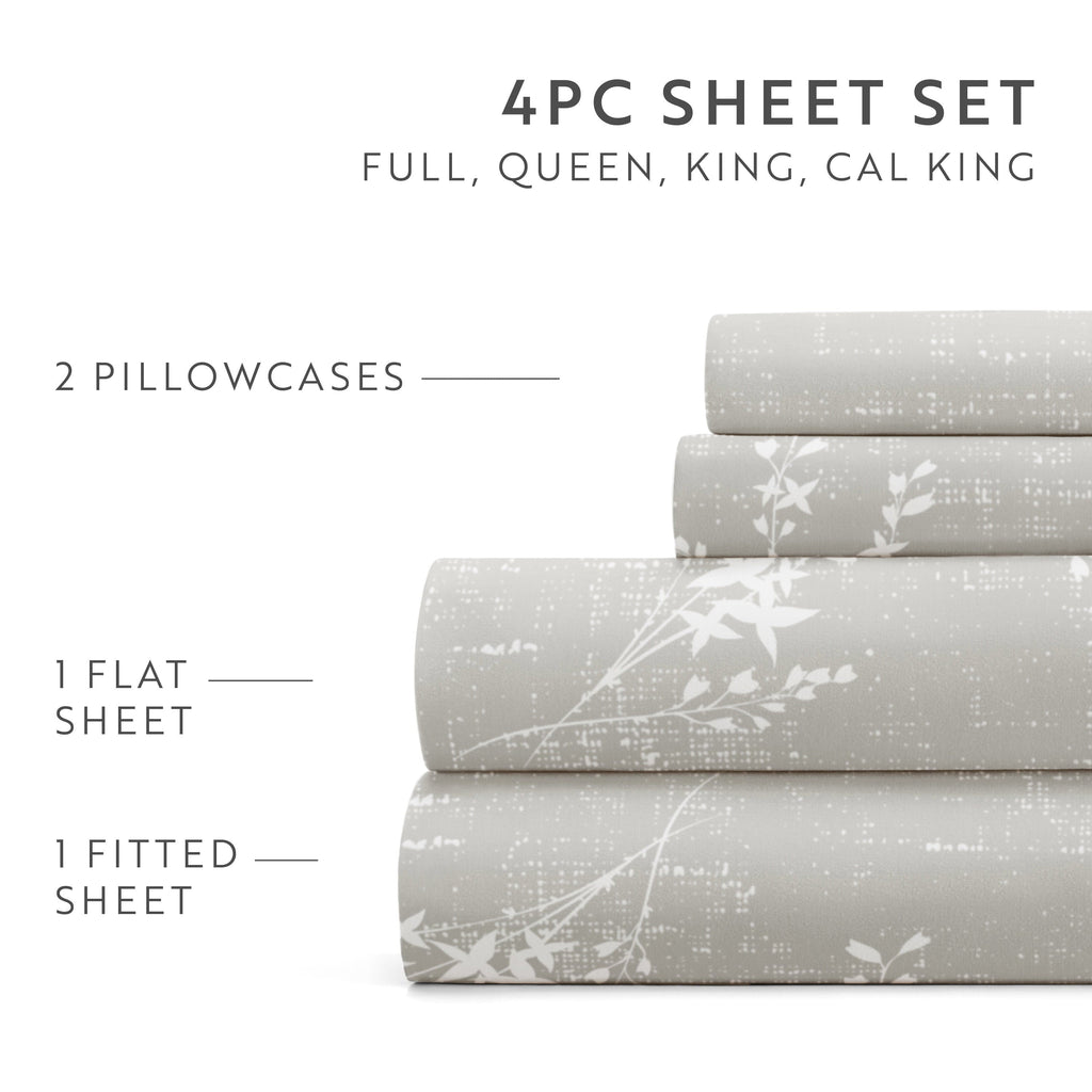 Ultra-Soft 3 Piece Pattern Microfiber Bed Sheets Set, Distressed Willow Light Gray, Twin - Breathable Egyptian Cotton Flat & Fitted Sheets Detail