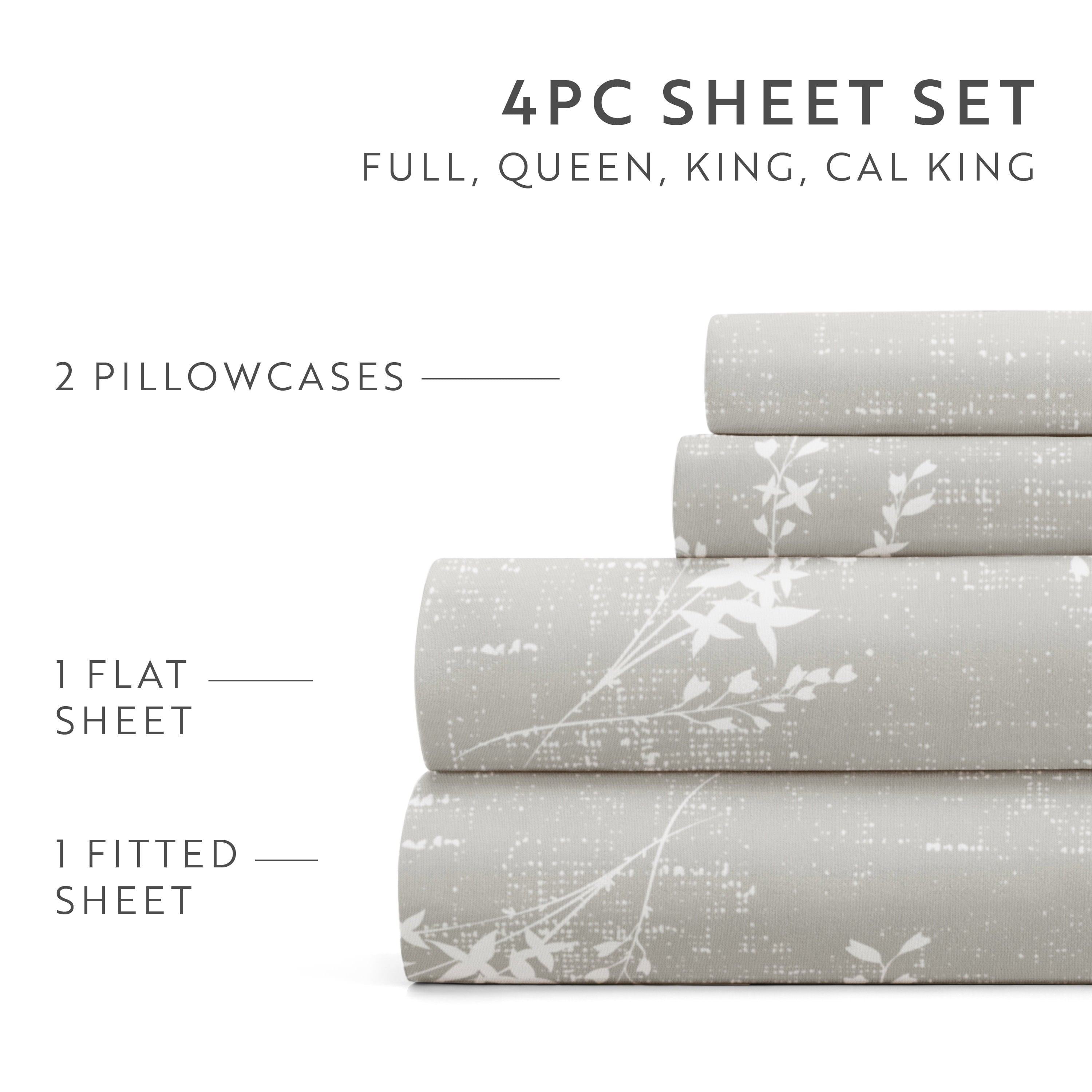 Ultra-Soft 3 Piece Pattern Microfiber Bed Sheets Set, Distressed Willow Light Gray, Twin - Breathable Egyptian Cotton Flat & Fitted Sheets Detail