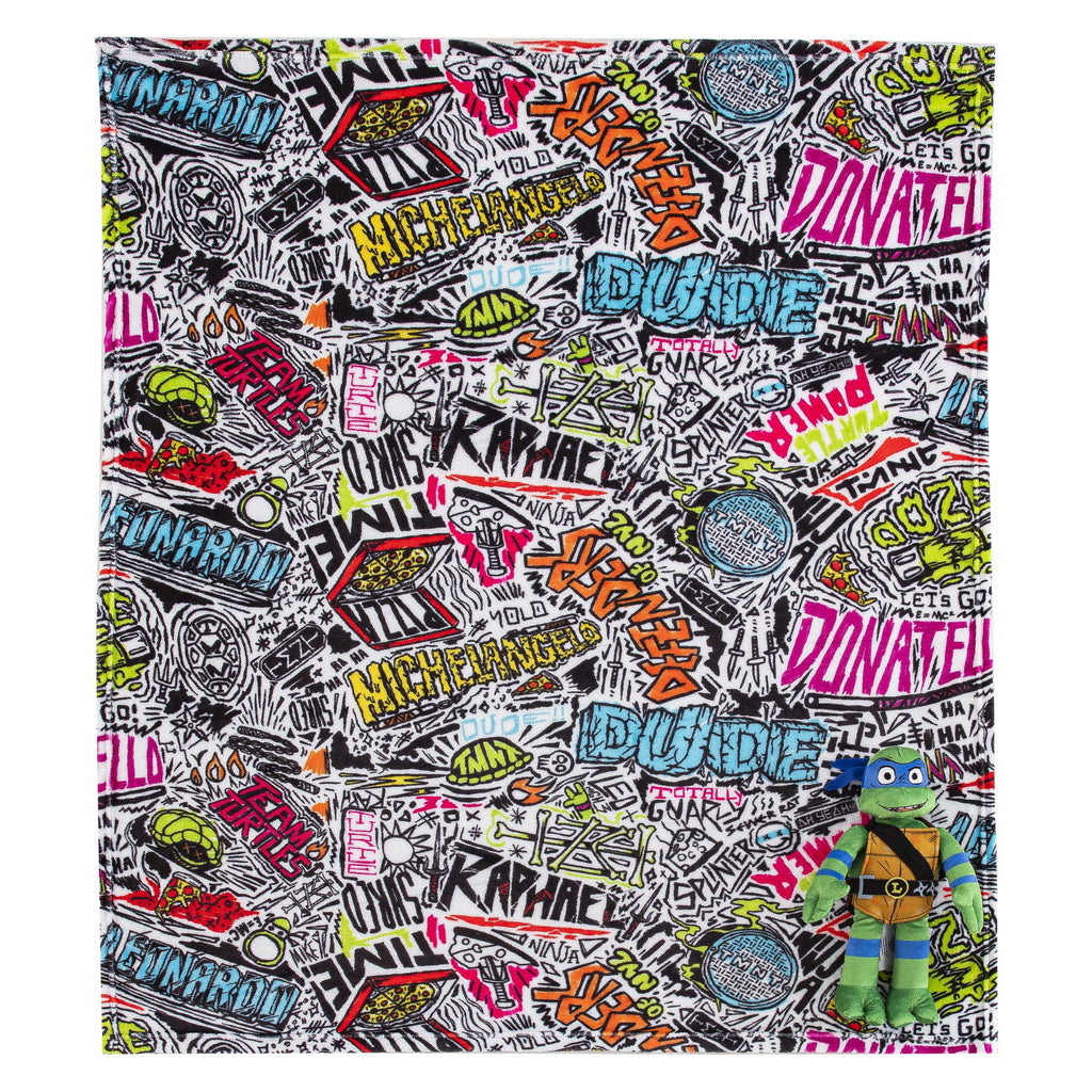 Decorative Knitted Teenage Mutant Tutles Sketched Out Kids Silk Touch Throw Blanket with Plush Hugger – Ultra Soft Plush Character Pillo... - Lightweight Plush Warm Blanket for All Seasons Detail